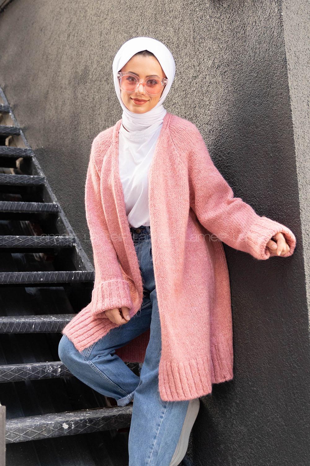 Modalamelif Duble Kollu Triko Hırka Pudra