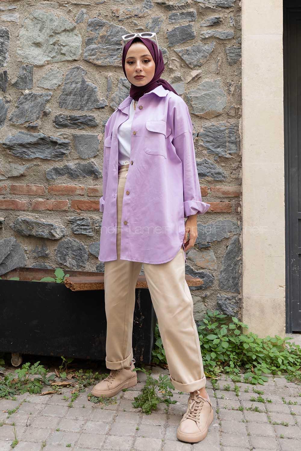 Modalamelif Kapak Cepli Oversize Gömlek Lila
