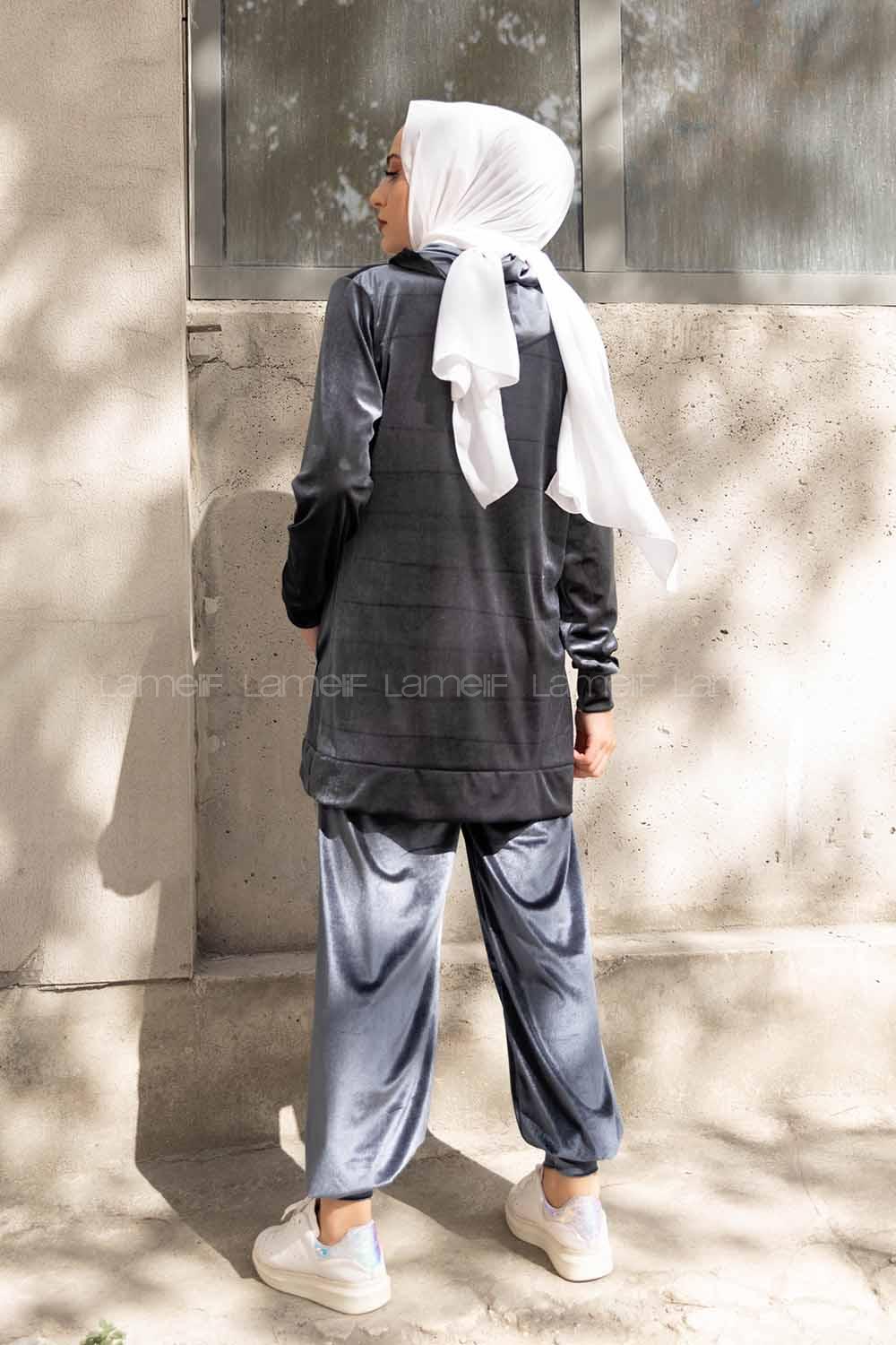 Modalamelif Kapşonlu Kadife İkili Takım Gri