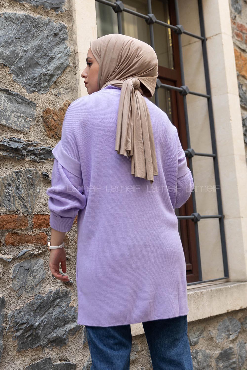 Modalamelif Kolu Volanlı Triko Tunik Lila