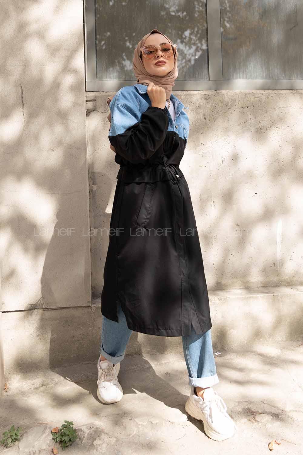 Modalamelif Kot Garnili Trenç Siyah