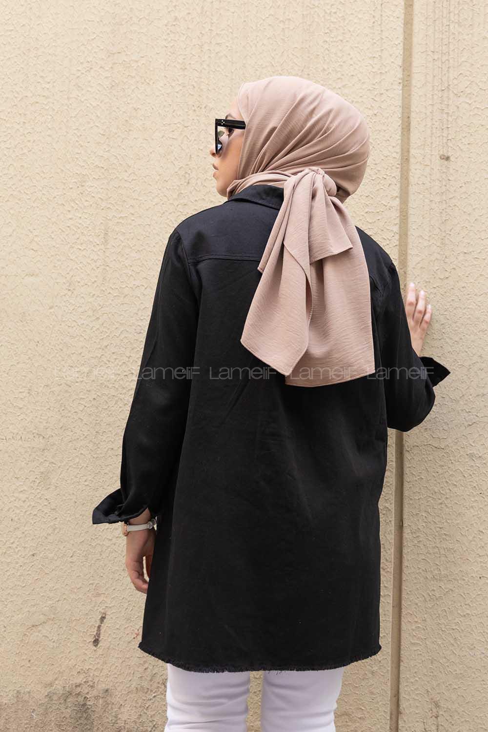 Modalamelif Önü Gizli Düğmeli Etek Ucu Püsküllü Ceket Siyah