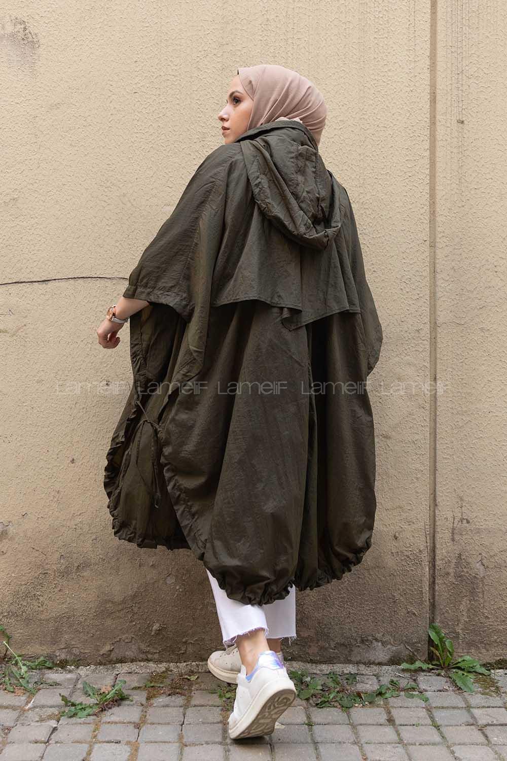 Modalamelif Oversize Kapşonlu Panço Haki
