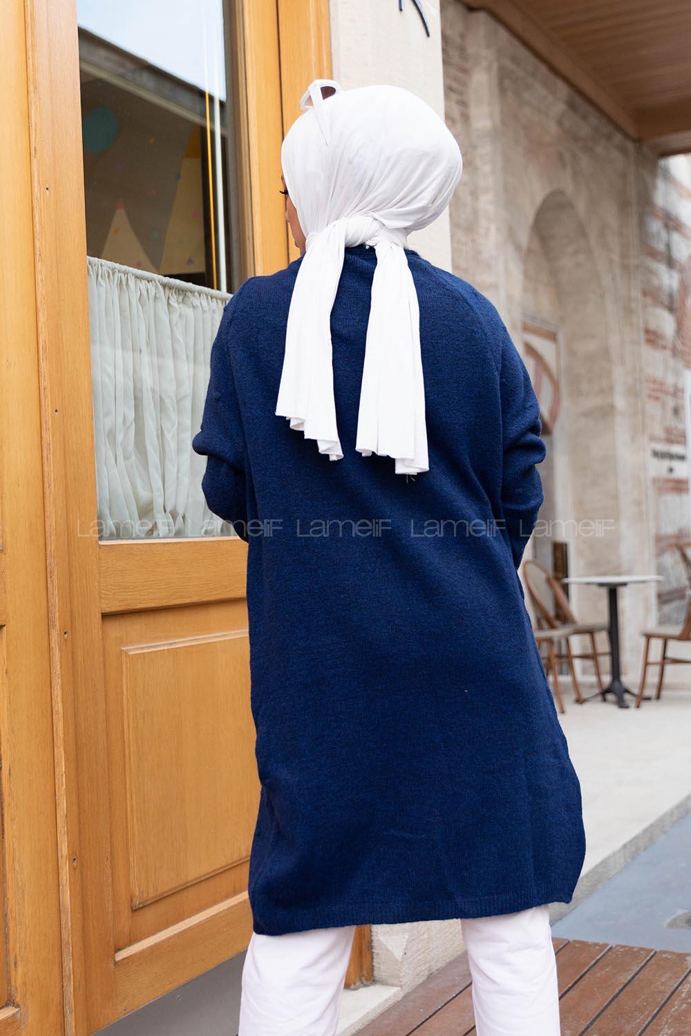 Modalamelif Ponpolu Salaş Triko Hırka Lacivert