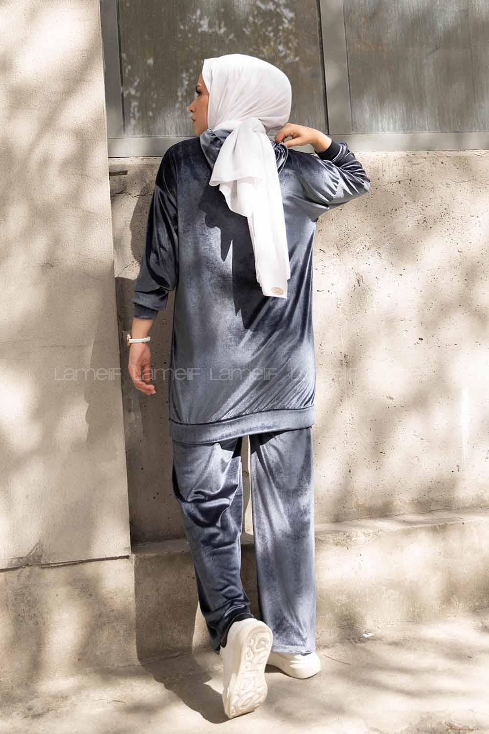 Modalamelif So Chic Baskılı Kadife İkili Takım Gri