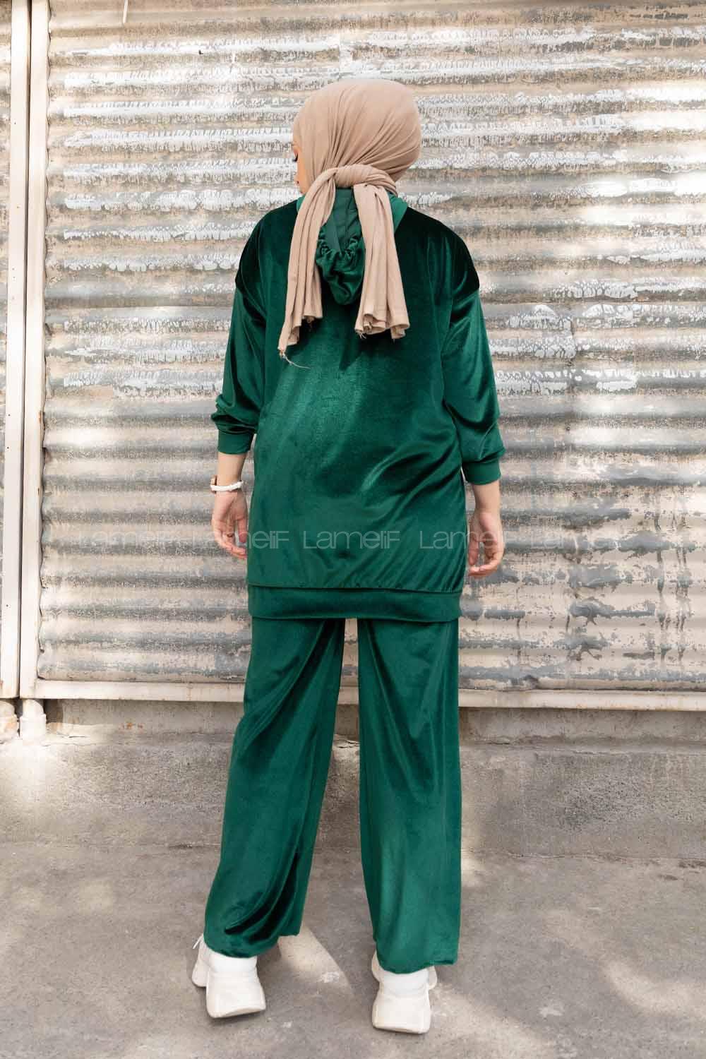 Modalamelif So Chic Baskılı Kadife İkili Takım Yeşil