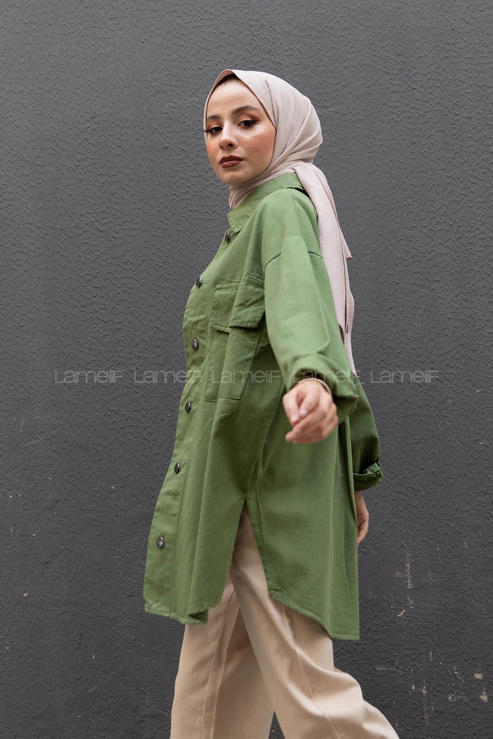 Modalamelif Tek Cep Metal Düğmeli Ceket Haki