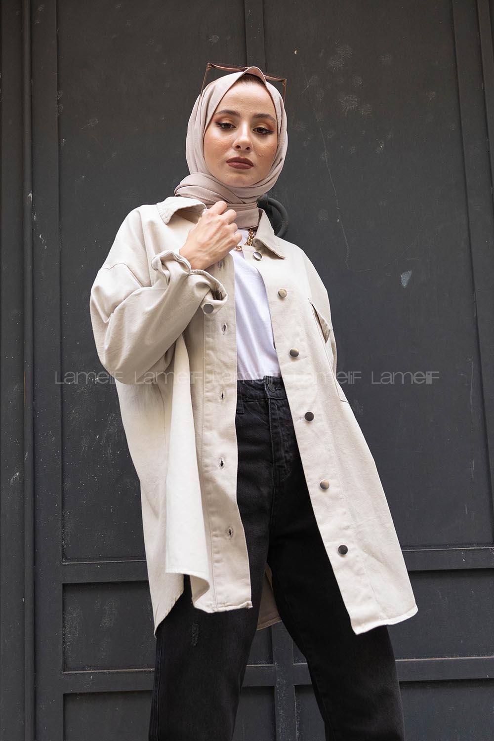 Modalamelif Tek Cep Metal Düğmeli Ceket Taş