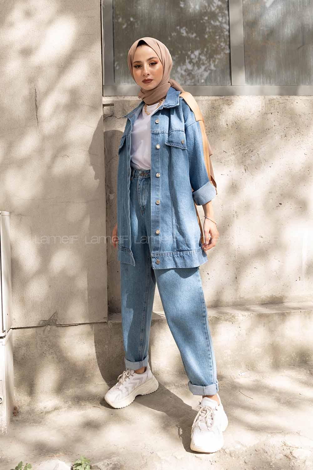 Modalamelif Yan Gizli cepli Garnili Ceket Vizonrengi