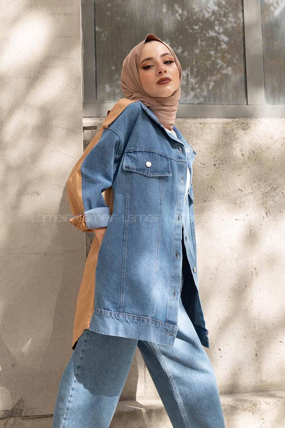 Modalamelif Yan Gizli cepli Garnili Ceket Vizonrengi