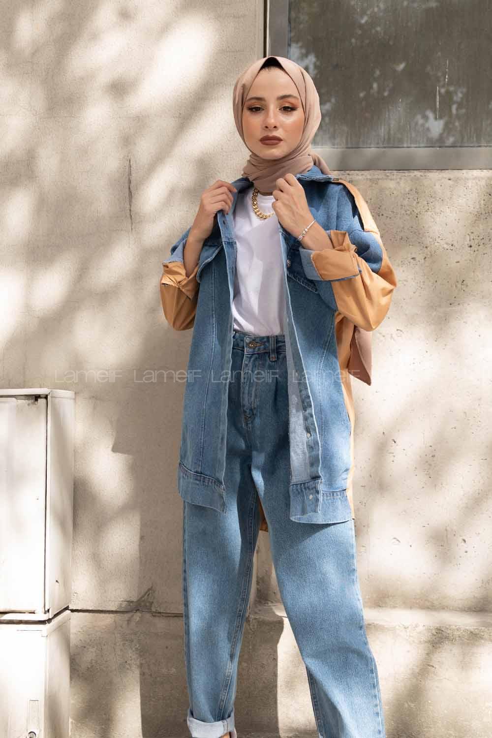 Modalamelif Yan Gizli cepli Garnili Ceket Vizonrengi