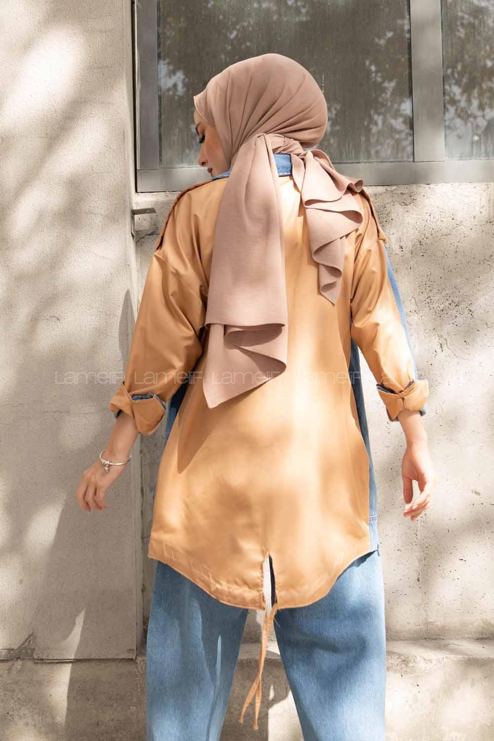 Modalamelif Yan Gizli cepli Garnili Ceket Vizonrengi