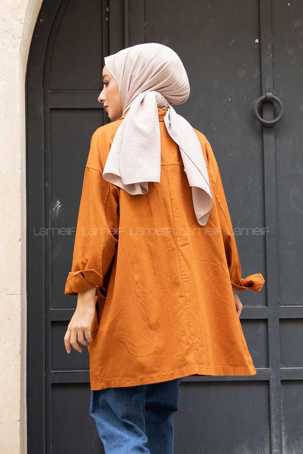 Modalamelif Düğmeli Büyük Yaka Detaylı Ceket Taba