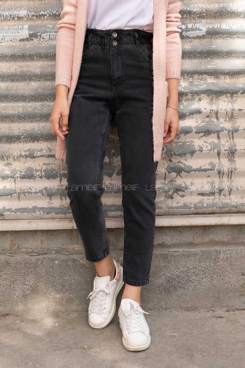 Modalamelif Bel Lastikli Mom Jean Siyah