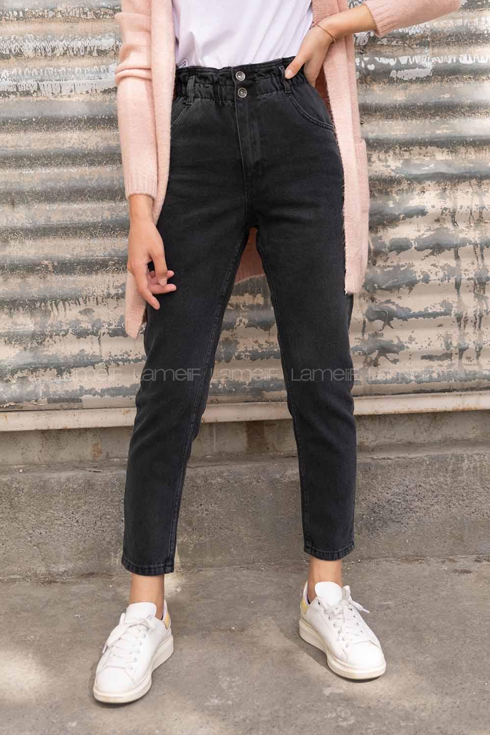 Modalamelif Bel Lastikli Mom Jean Siyah