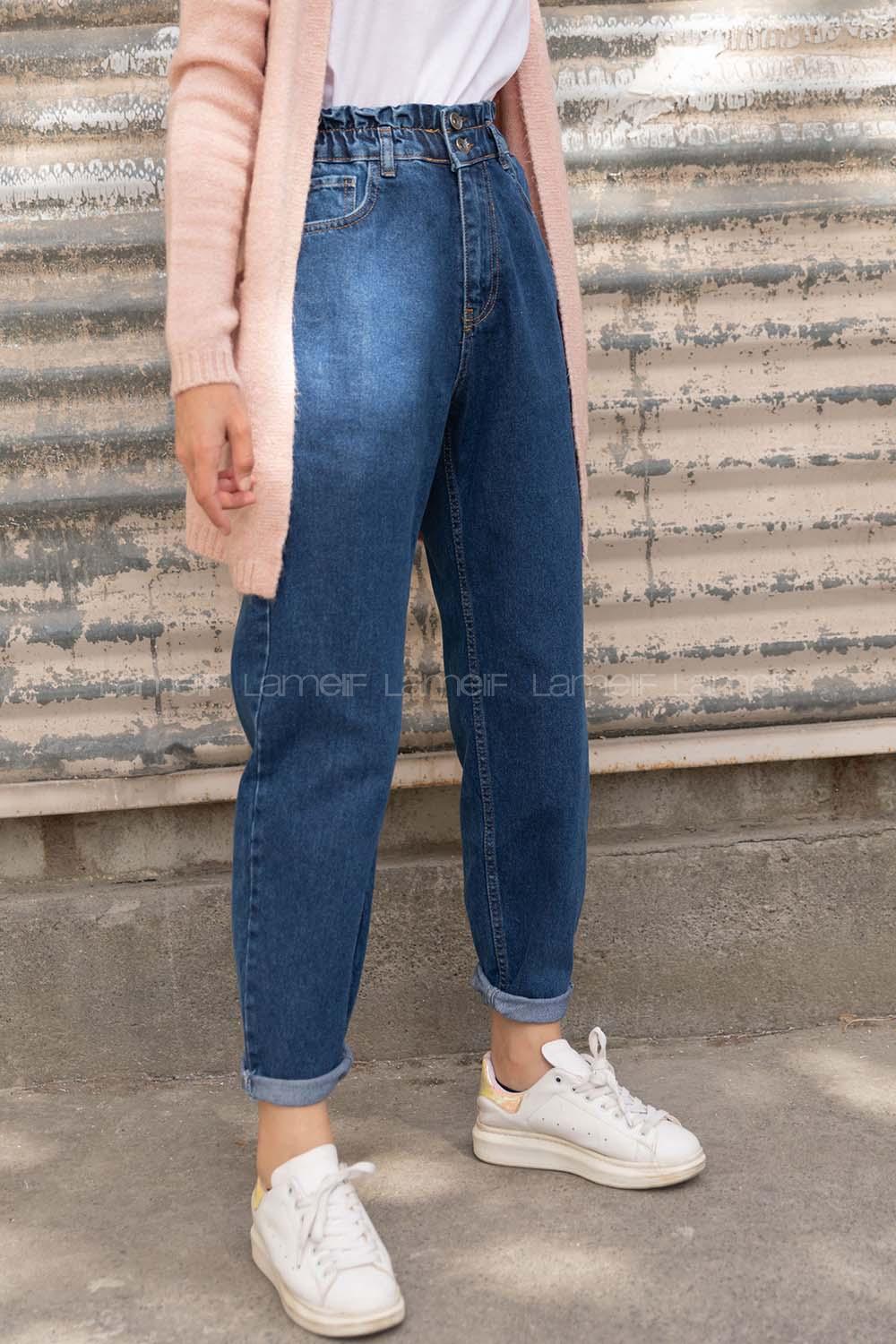 Modalamelif Beli  Lastikli Jean Koyu Mavi