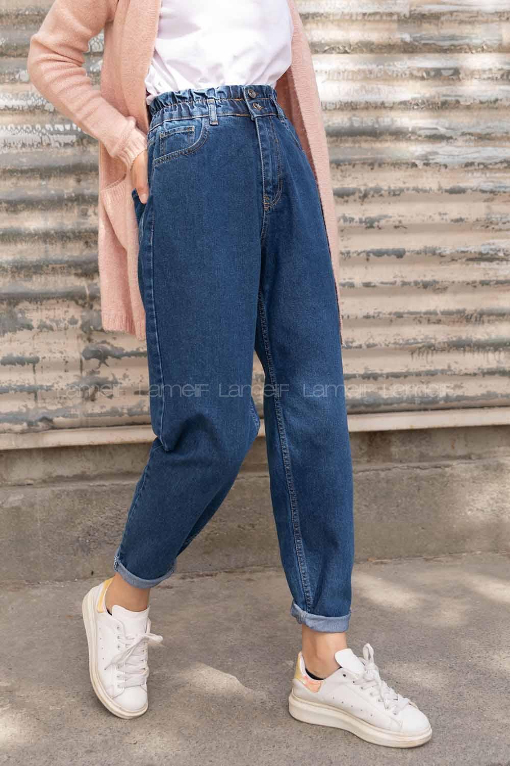 Modalamelif Beli  Lastikli Jean Koyu Mavi