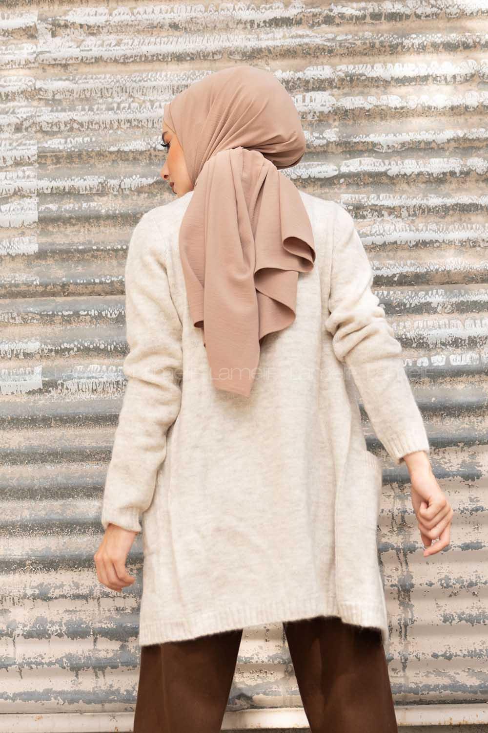 Modalamelif Çift Cepli Ara Boy Triko Hırka Taş