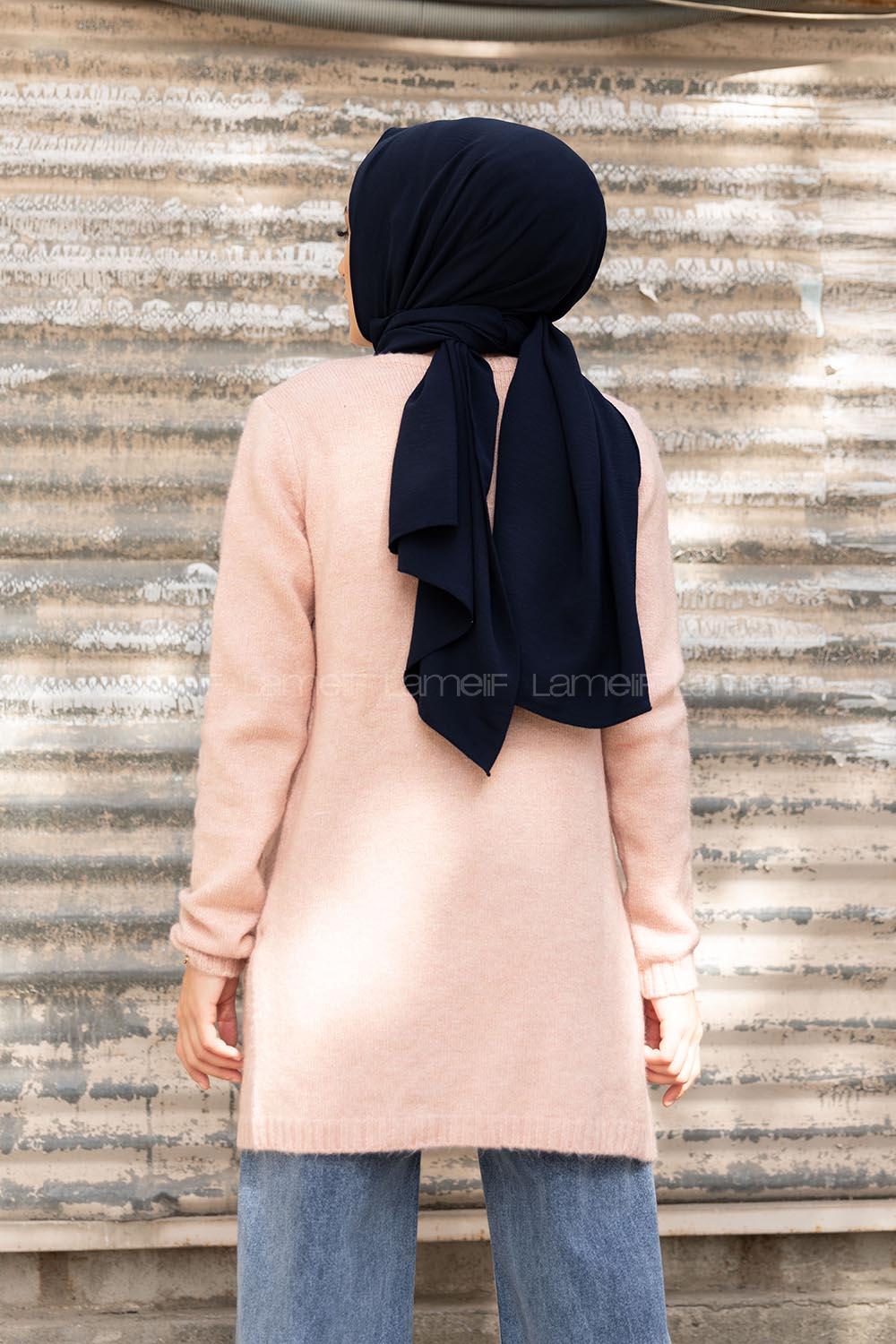 Modalamelif Çift Cepli Ara Boy Triko Hırka Pudra