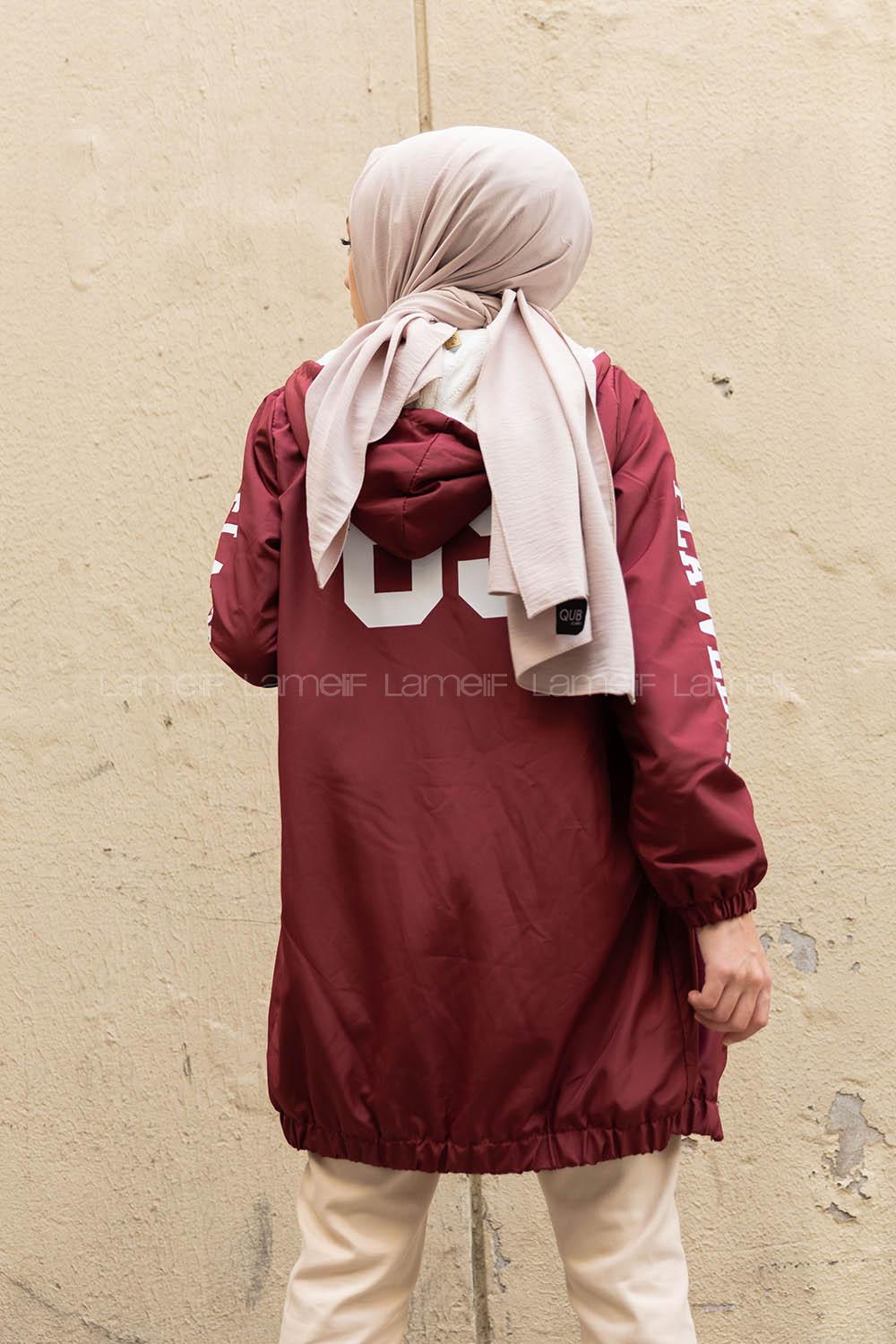 Modalamelif İçi Kürklü Kapşonlu Mont Bordo