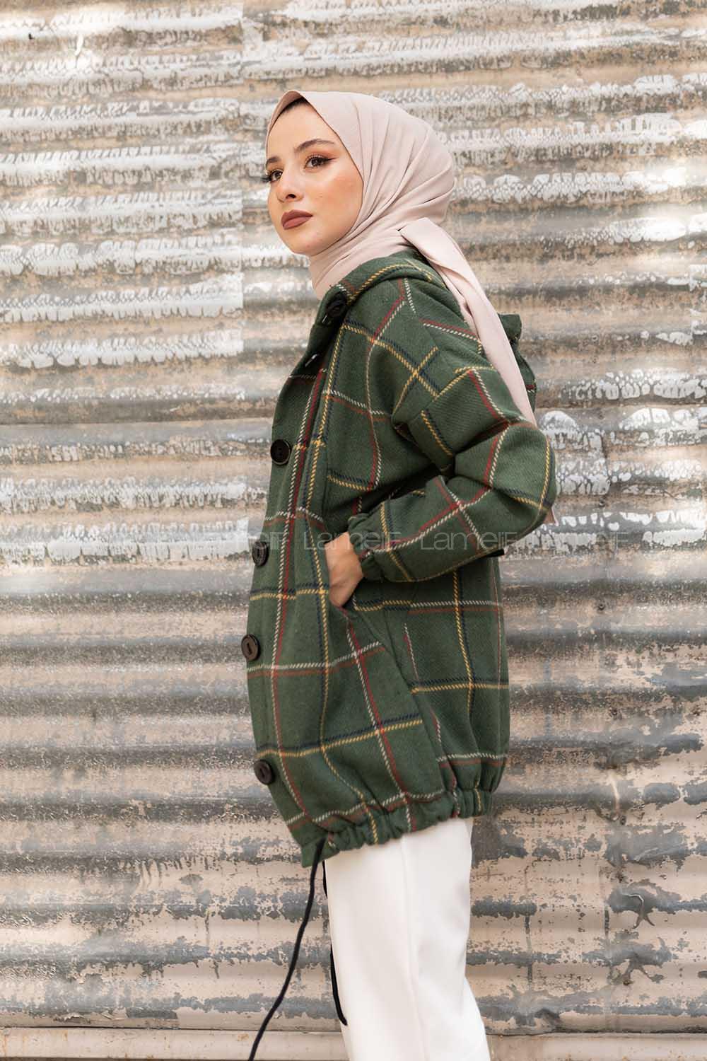 Modalamelif Kol Lastikli Ekose Desen Ceket Haki