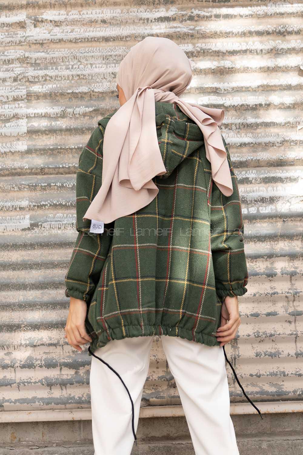 Modalamelif Kol Lastikli Ekose Desen Ceket Haki