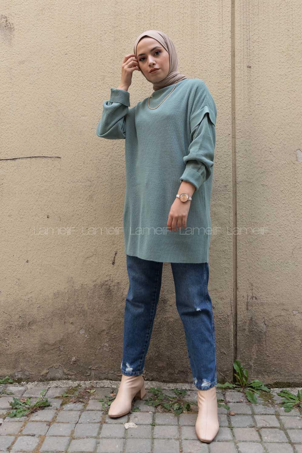 Modalamelif Kolu Volanlı Triko Tunik Çağla Yeşili