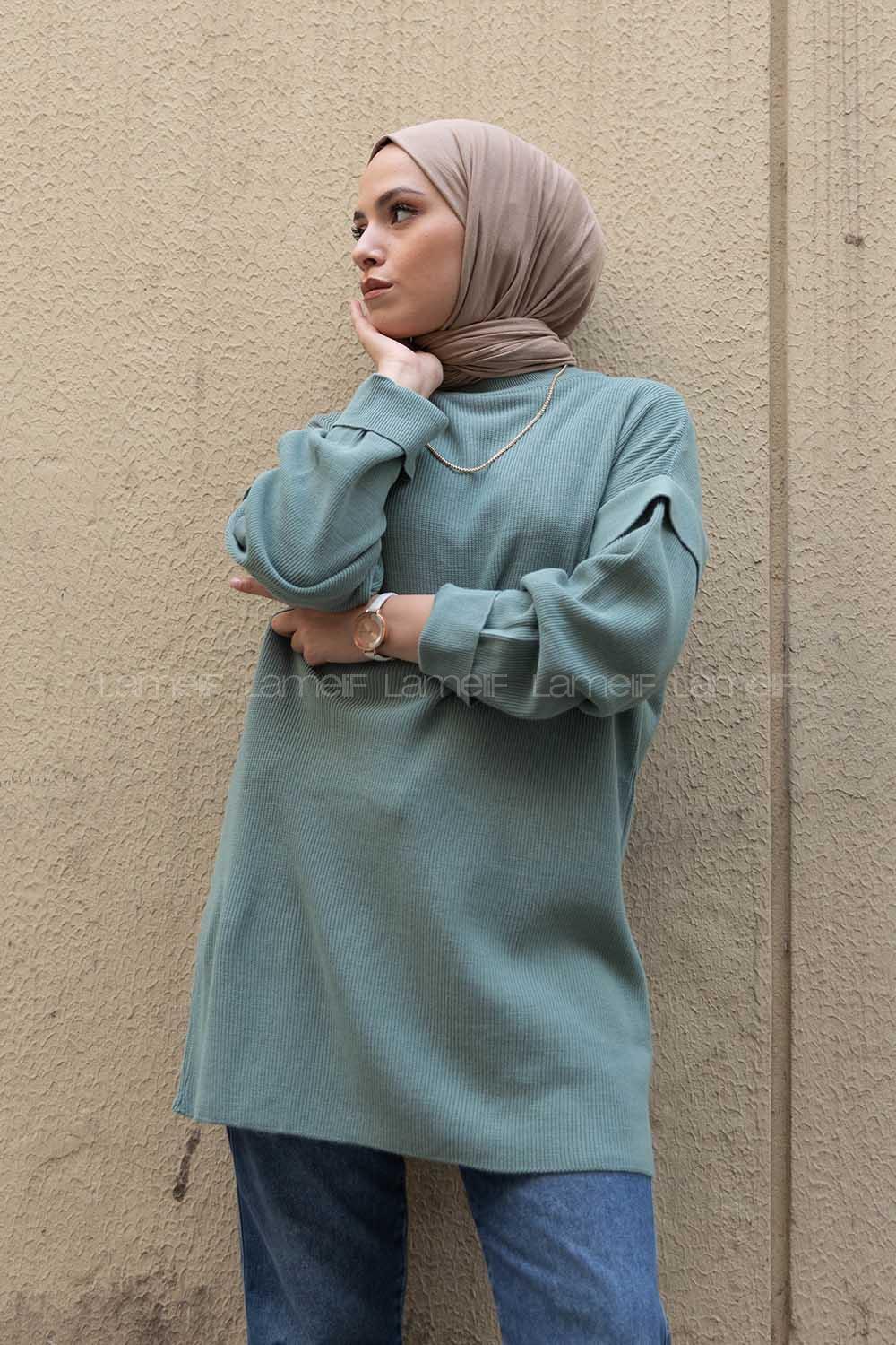 Modalamelif Kolu Volanlı Triko Tunik Çağla Yeşili