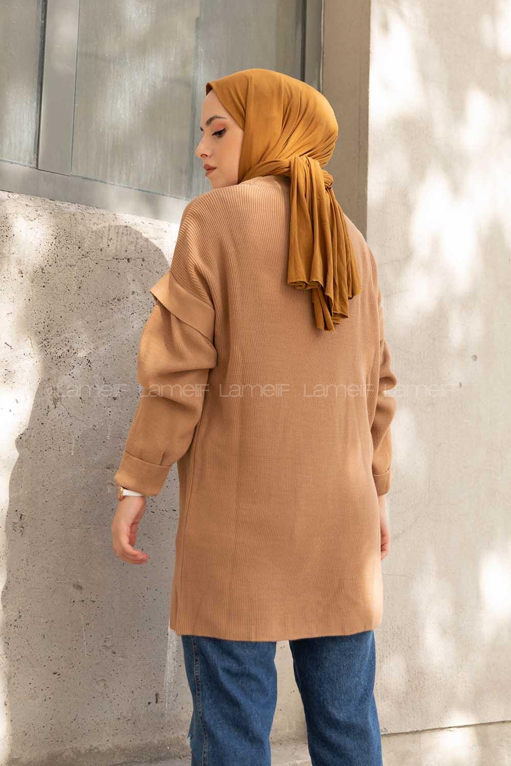 Modalamelif Kolu Volanlı Triko Tunik Sütlü Kahve