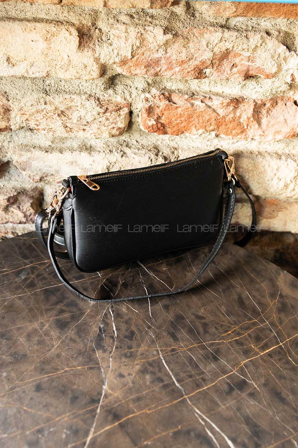 Modalamelif Miniadure Dokulu Çapraz Çanta Siyah