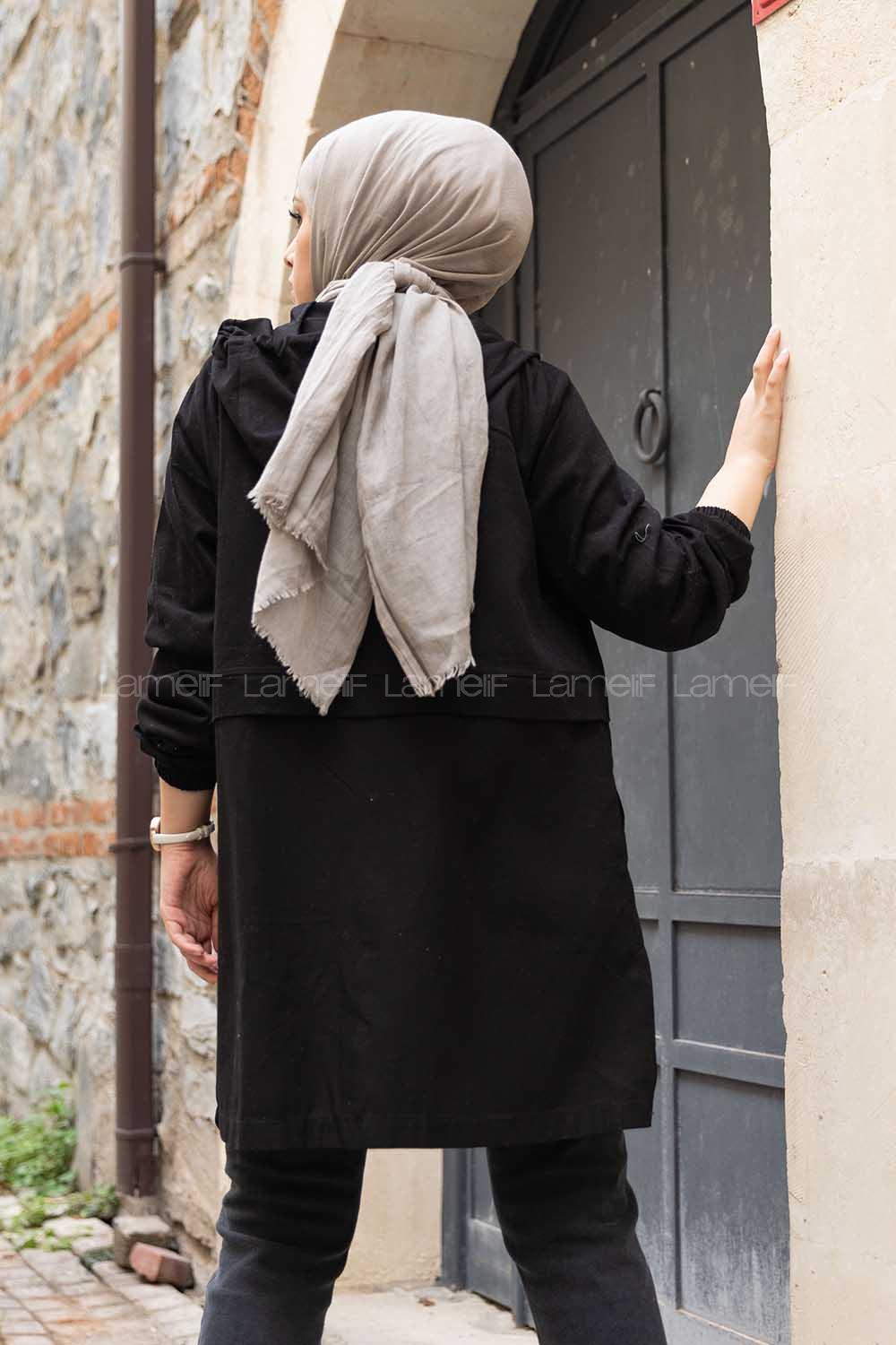 Modalamelif Önü Fermuarlı Gabardin Kap Siyah