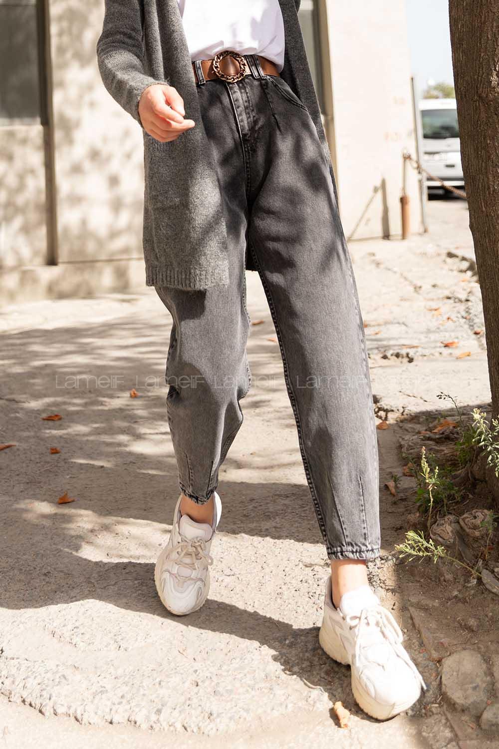 Modalamelif Paça Pensli Kot Pantolon Gri