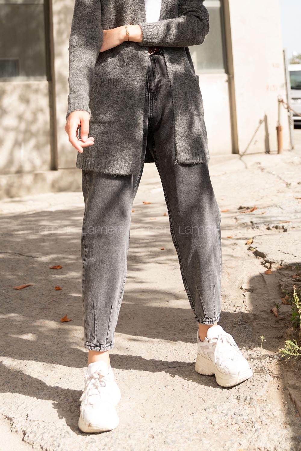 Modalamelif Paça Pensli Kot Pantolon Gri