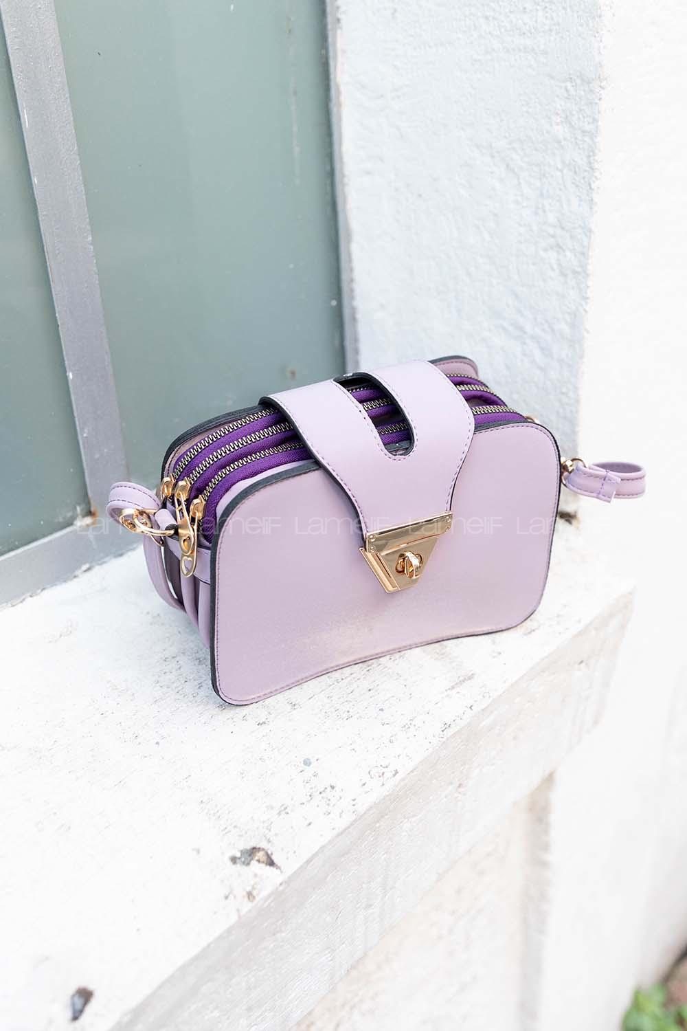 Modalamelif Şahvez Deri Eva Model Çapraz Çanta Lila