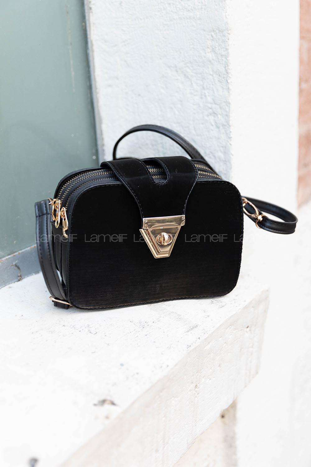 Modalamelif Şahvez Deri Eva Model Çapraz Çanta Siyah