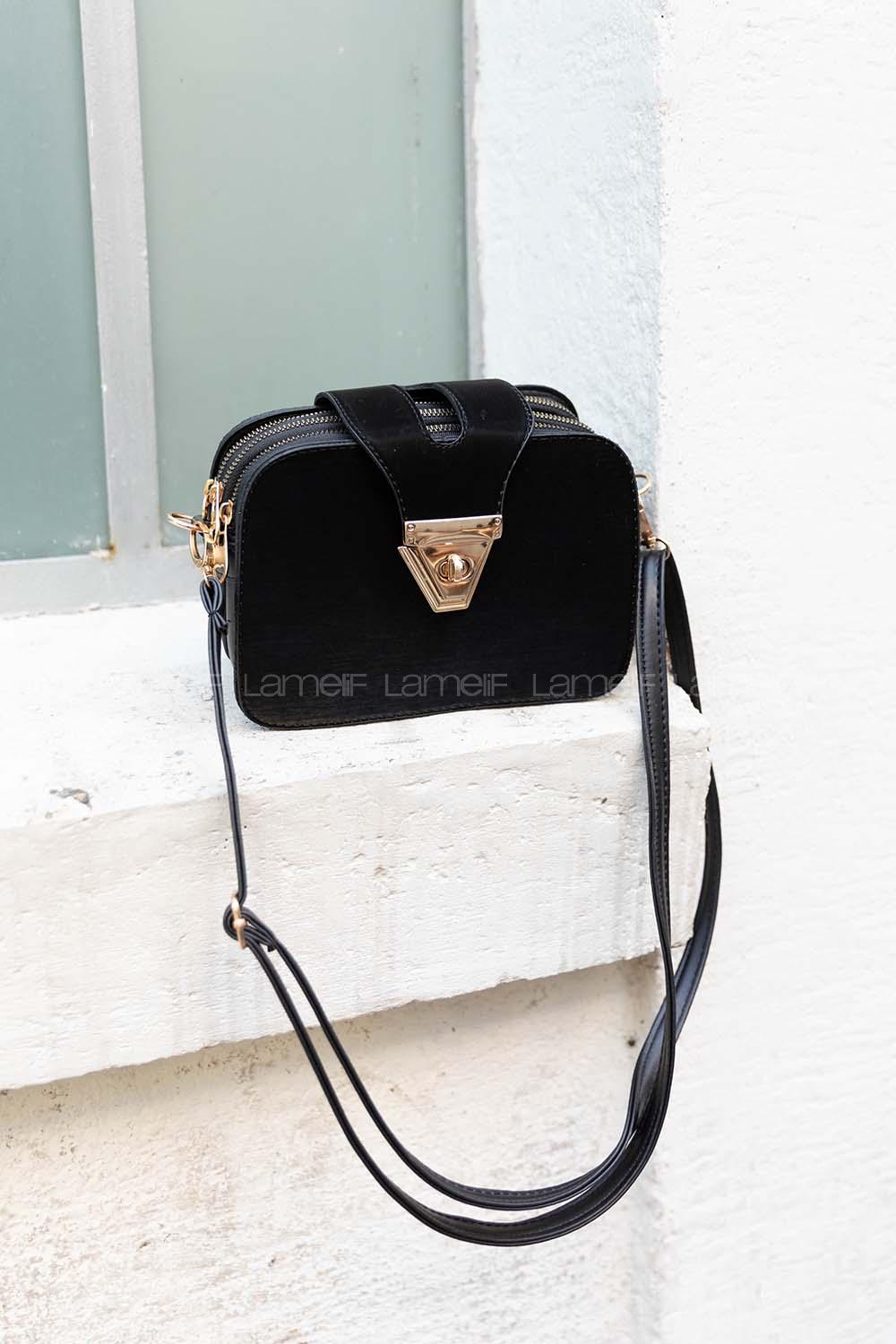 Modalamelif Şahvez Deri Eva Model Çapraz Çanta Siyah