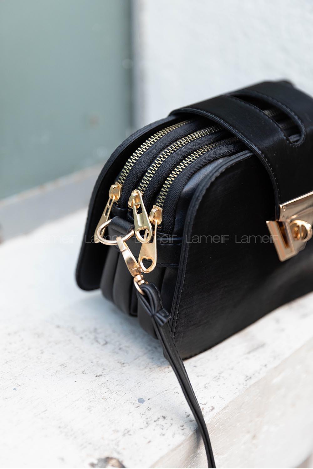 Modalamelif Şahvez Deri Eva Model Çapraz Çanta Siyah