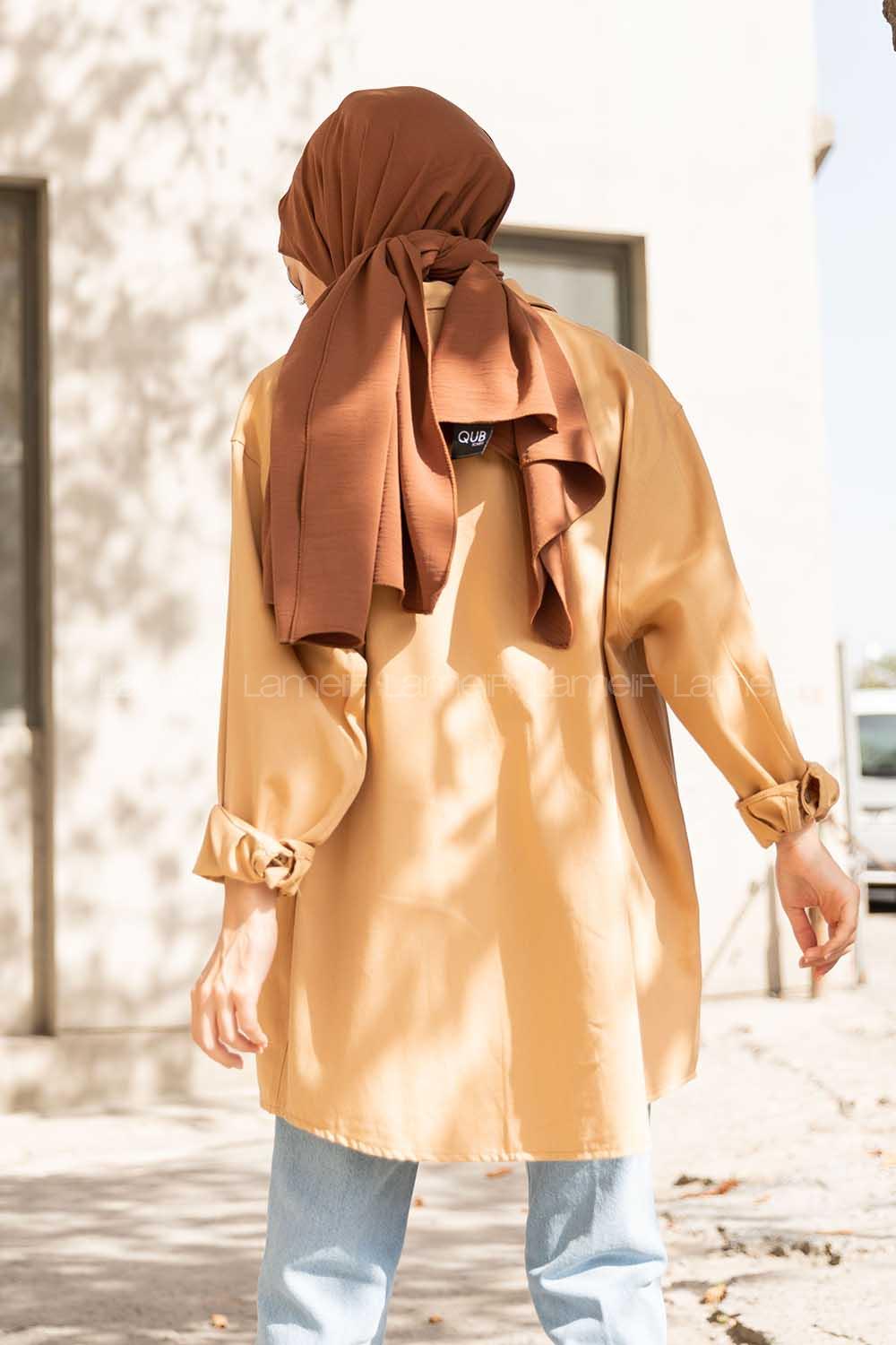 Camel Shirt Collar Long Arm Cotton Fabric Unprinted Shirt