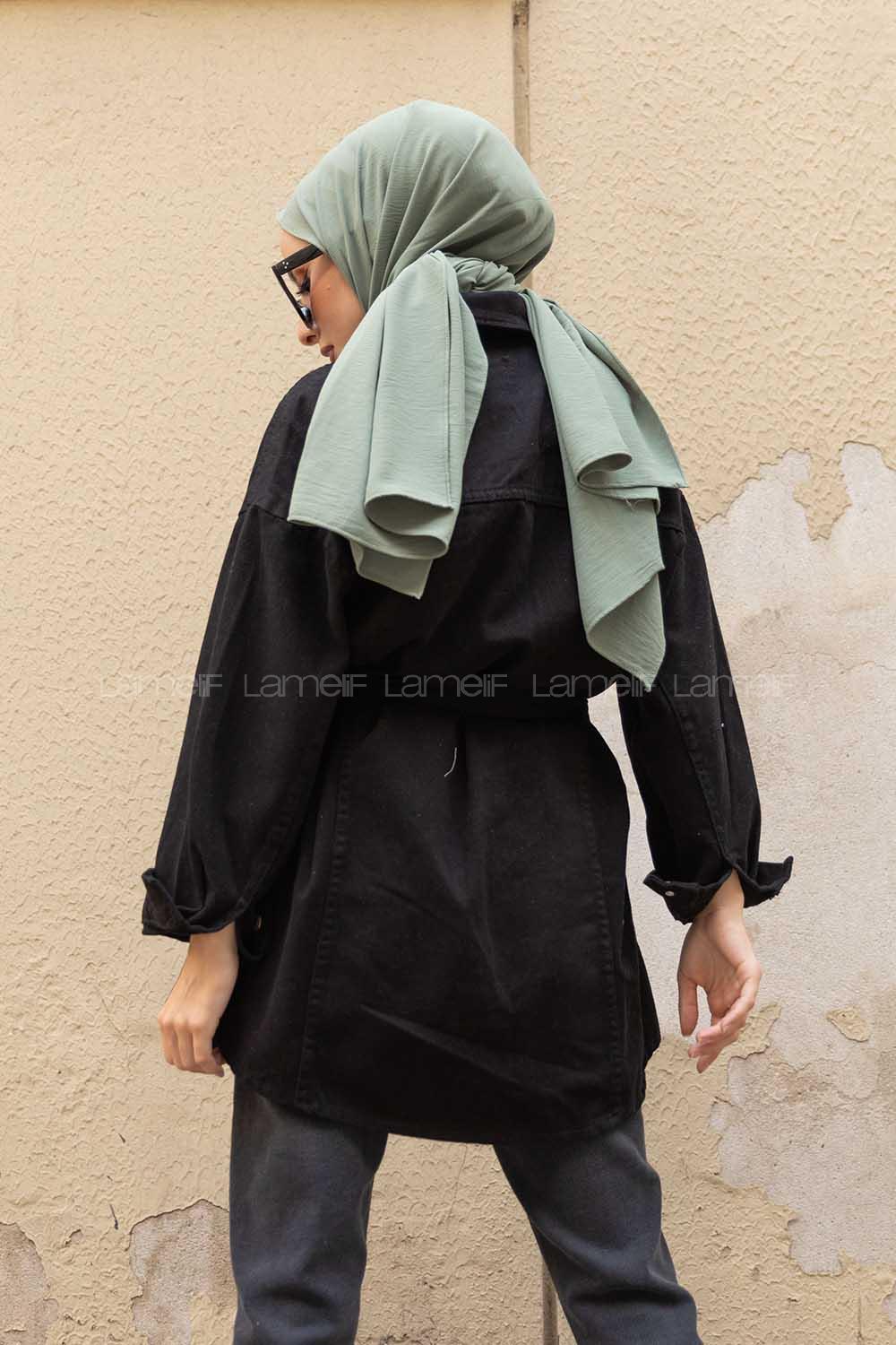 Modalamelif Yan Cep Kuşaklı Kot Ceket Siyah