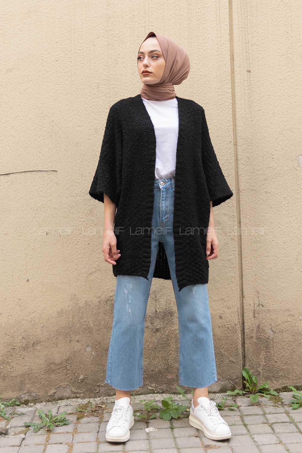 Modalamelif Yarasa Kol Triko Hırka Siyah