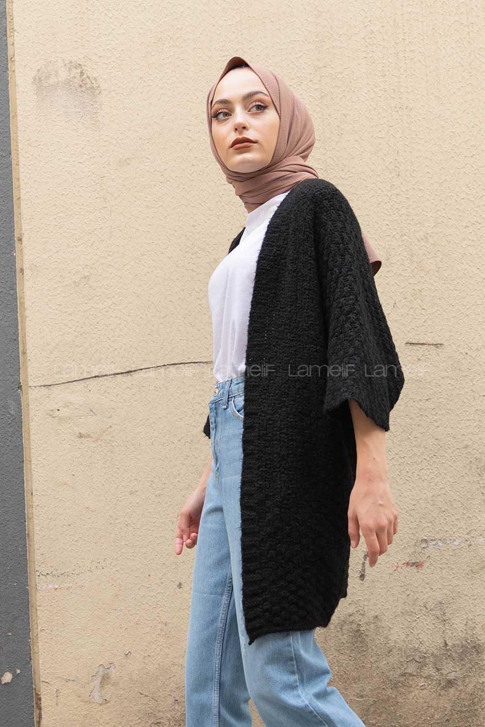 Modalamelif Yarasa Kol Triko Hırka Siyah