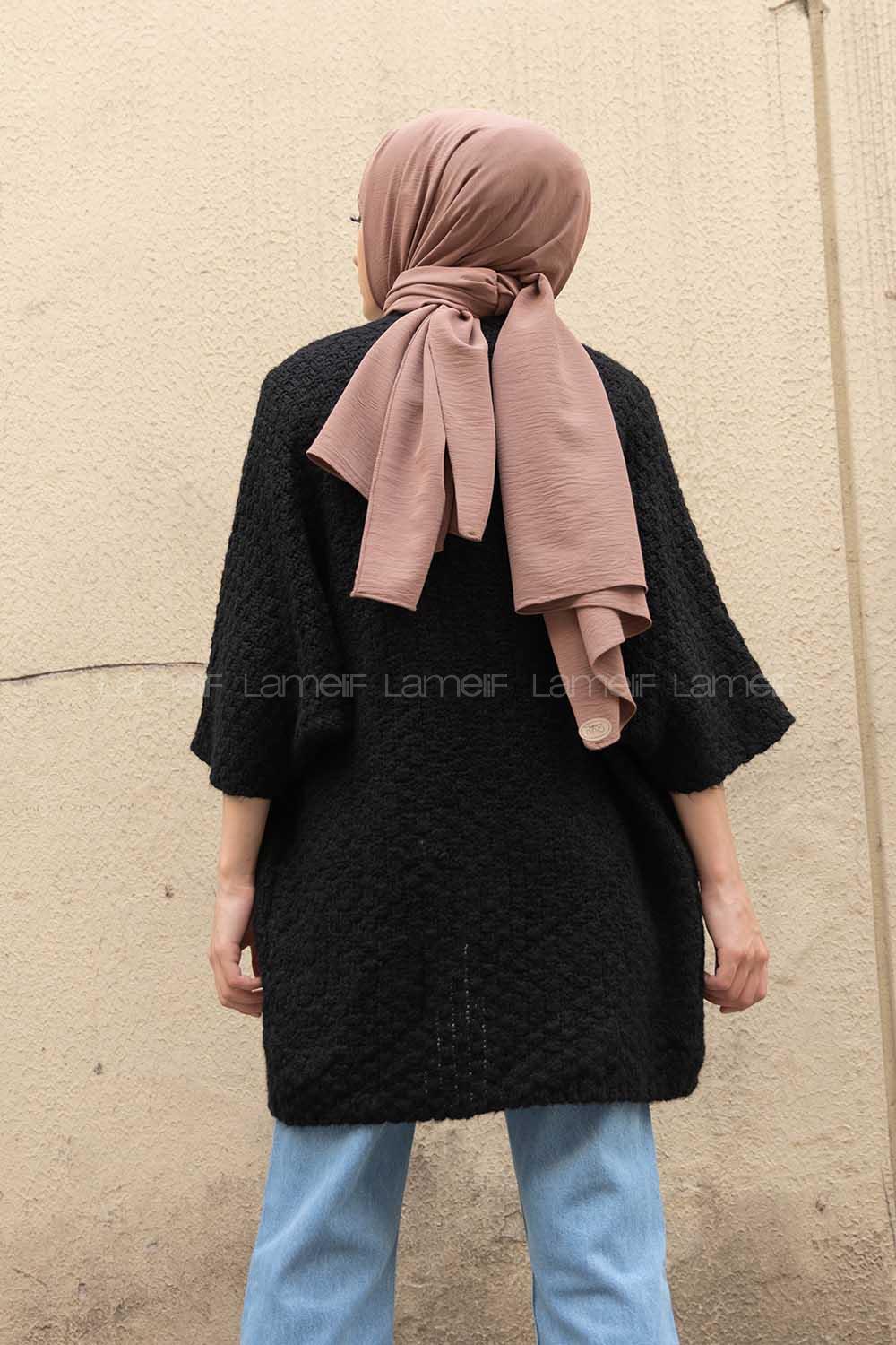 Modalamelif Yarasa Kol Triko Hırka Siyah