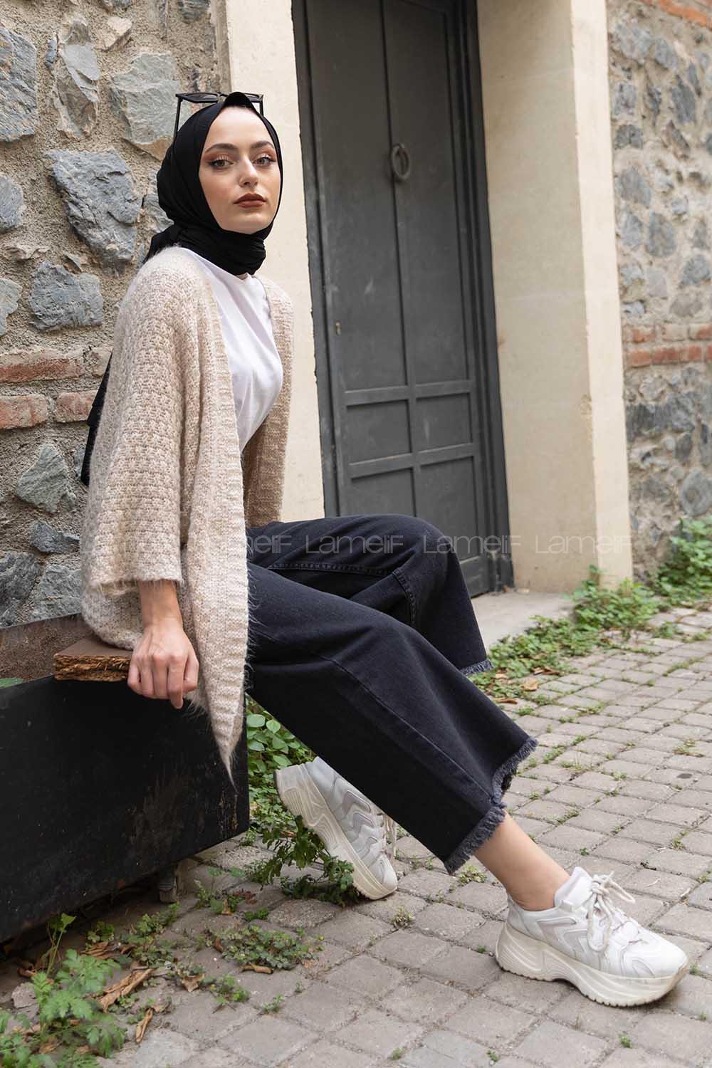 Modalamelif Yarasa Kol Triko Hırka Taş