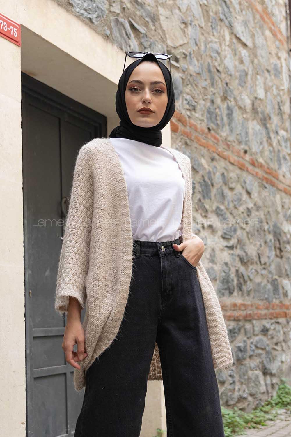 Modalamelif Yarasa Kol Triko Hırka Taş