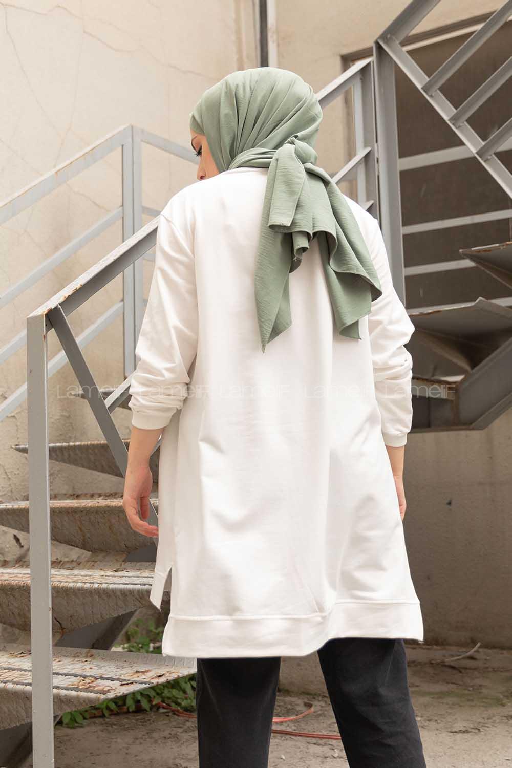 Modalamelif Önü Kaşkorse Detaylı Sweatshirt Beyaz