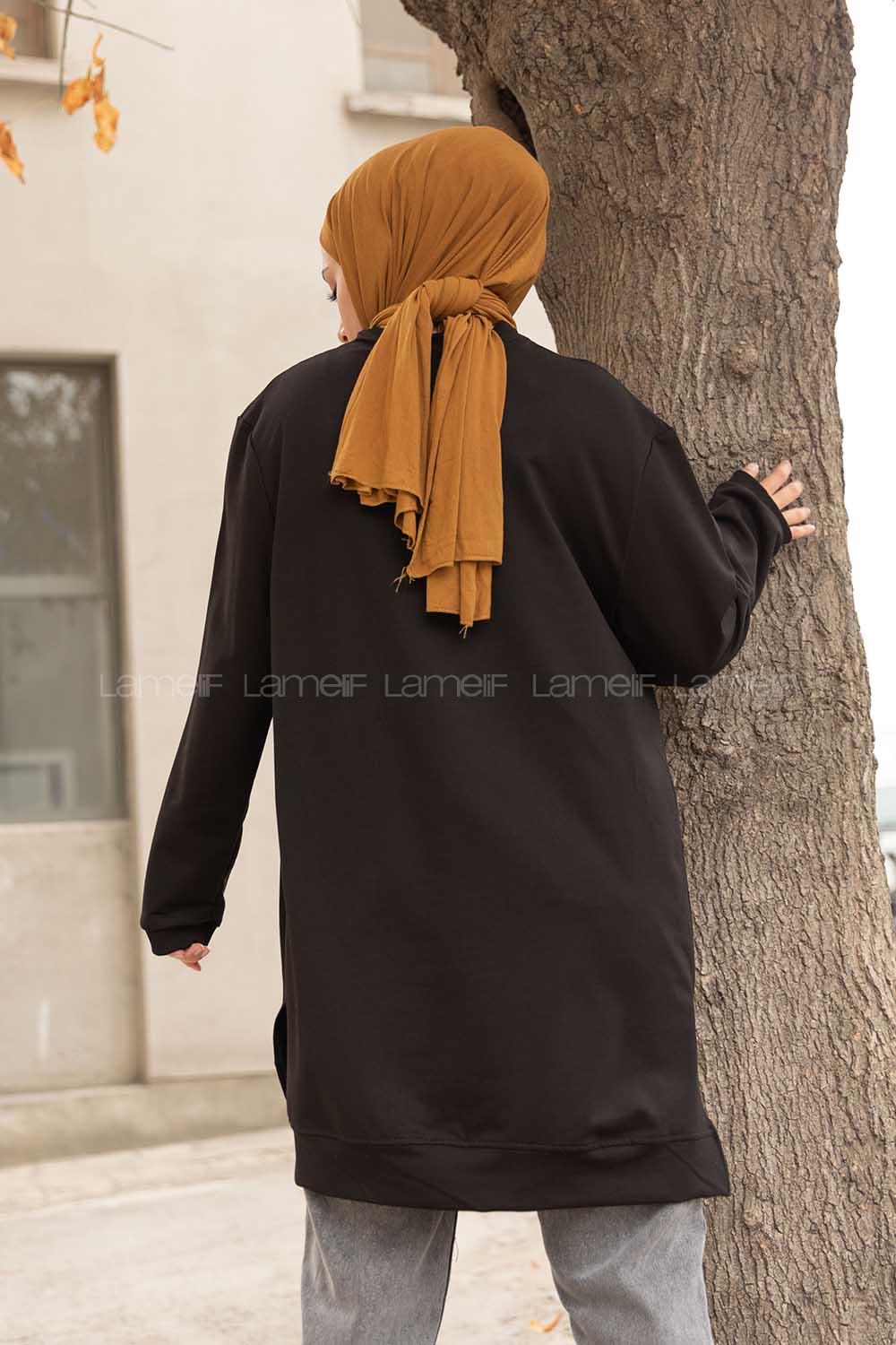 Modalamelif Önü Kaşkorse Detaylı Sweatshirt Siyah