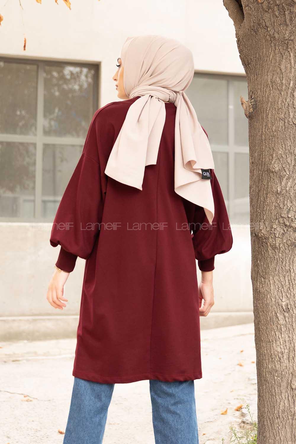 Modalamelif Balon Kol Love Tunik Acı  Bordo