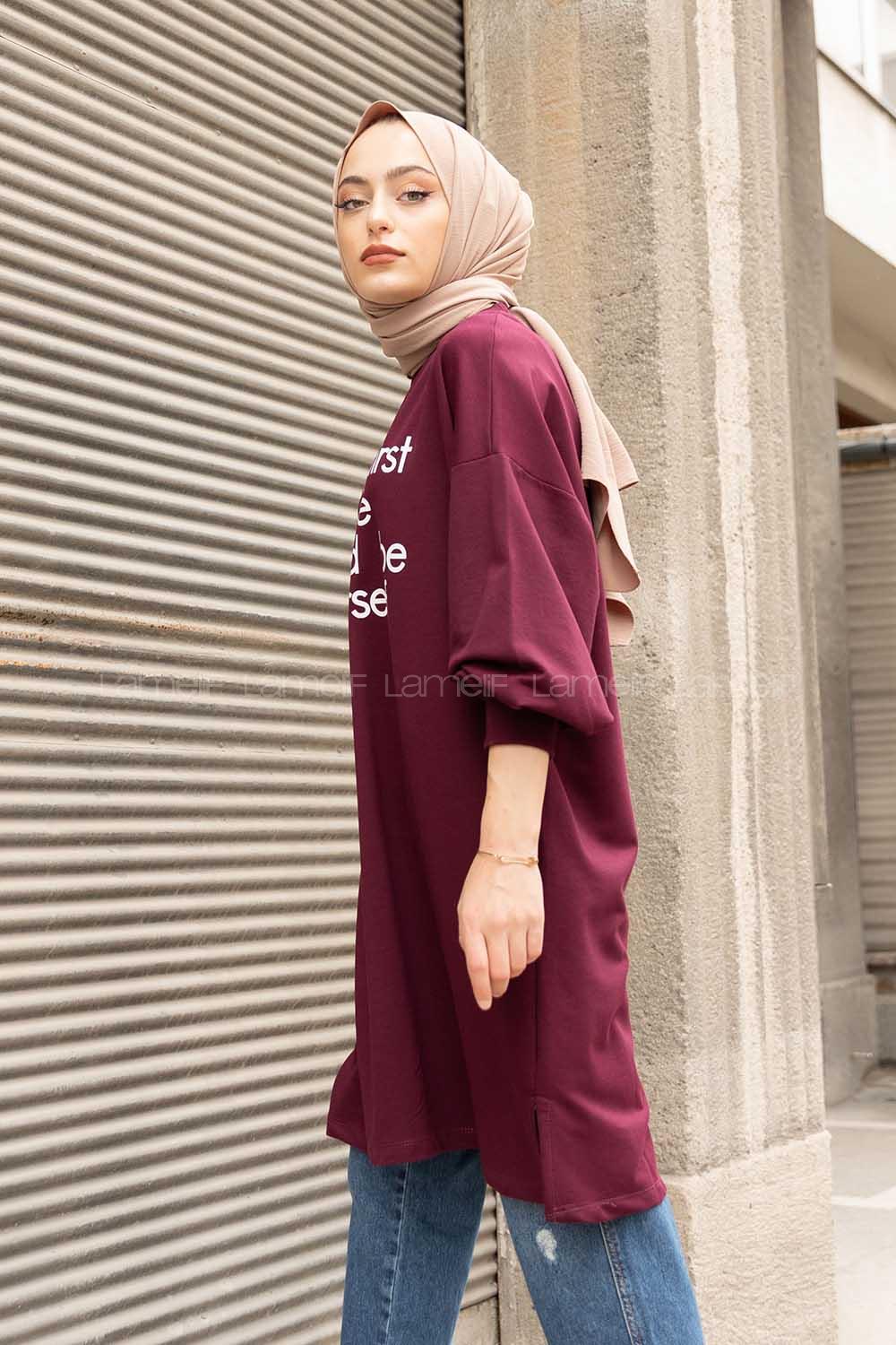 Modalamelif Balon Kol Love Tunik Patlıcan Moru