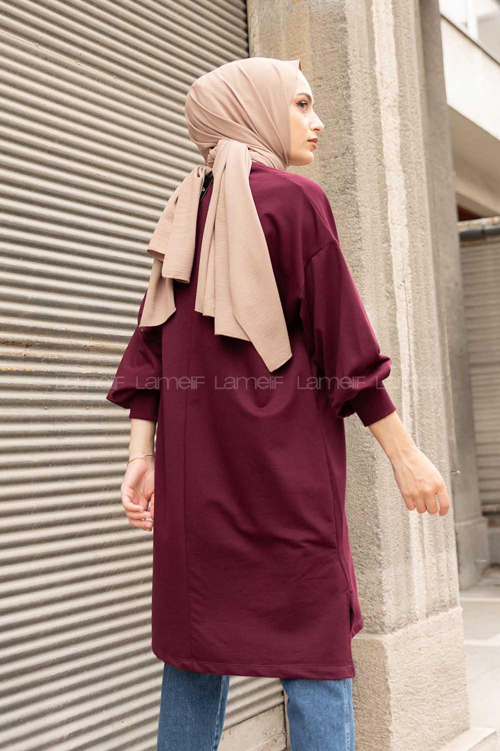 Modalamelif Balon Kol Love Tunik Patlıcan Moru