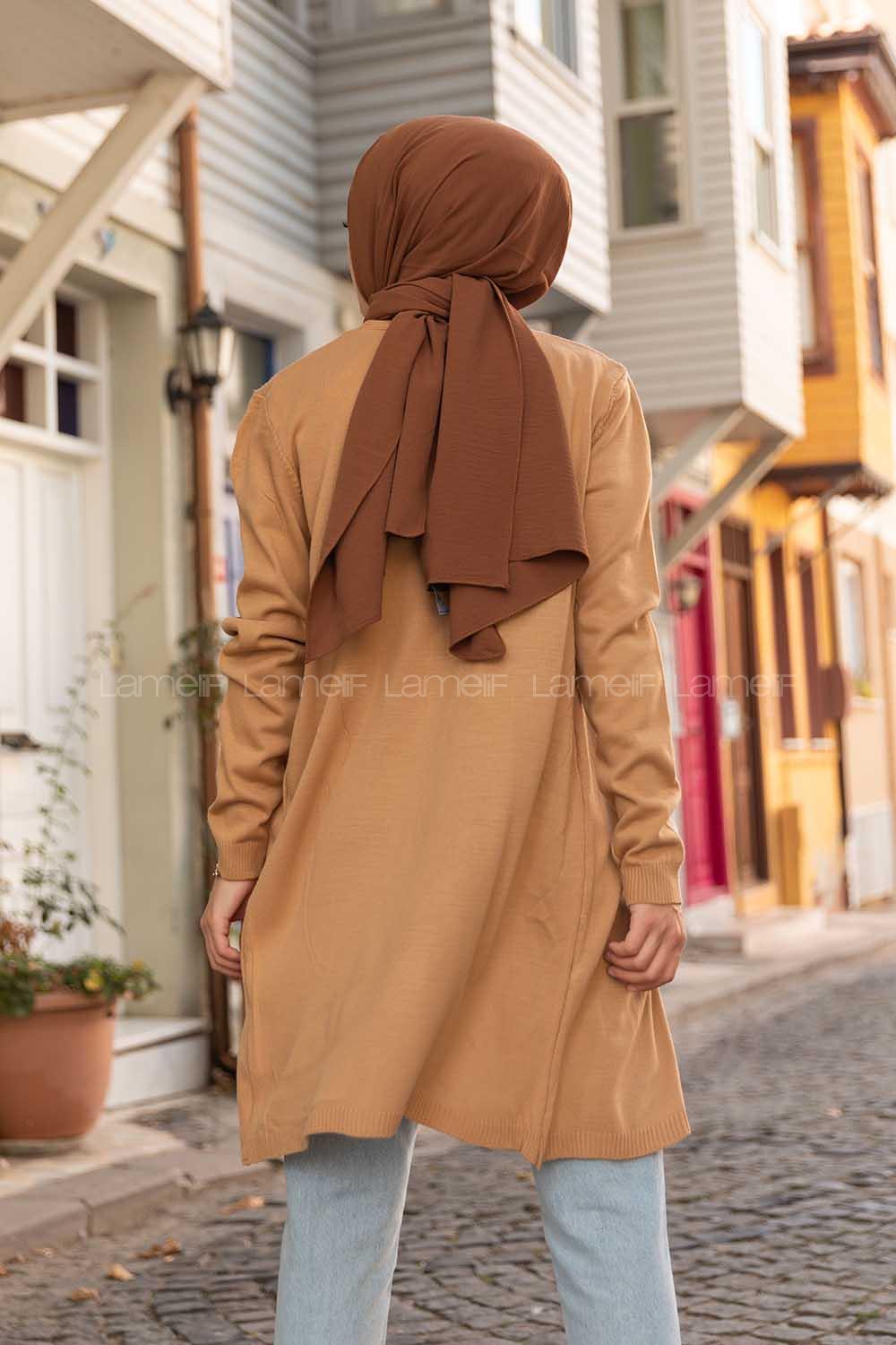 Modalamelif İnce Fitilli Uzun Hırka Camel